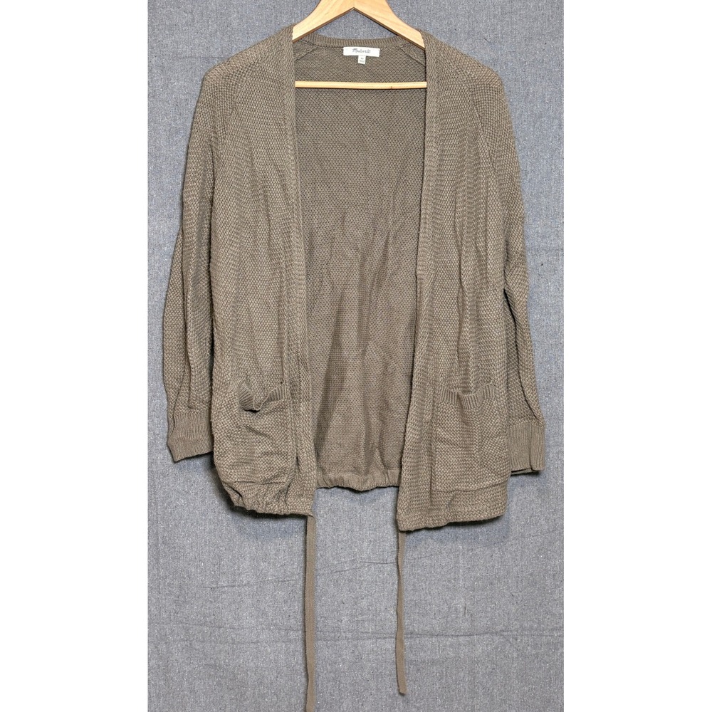 Madewell Women XS Green Waffle Knit Open Front Drawstring Cardigan J8665
